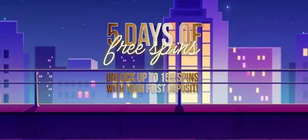 5 Days of Free Spins banner with purple background