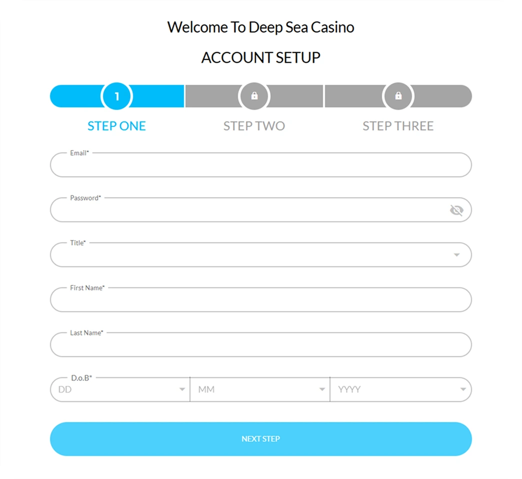 DeepSea Casino registration step 1 – personal info form