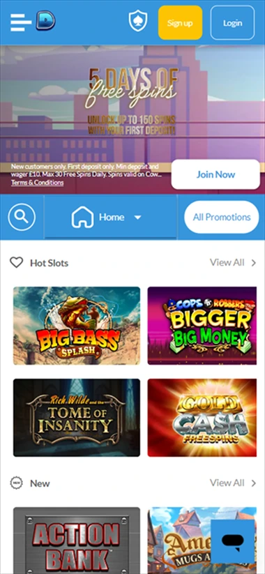 DeepSea Casino mobile home – 5 Days of Free Spins promo