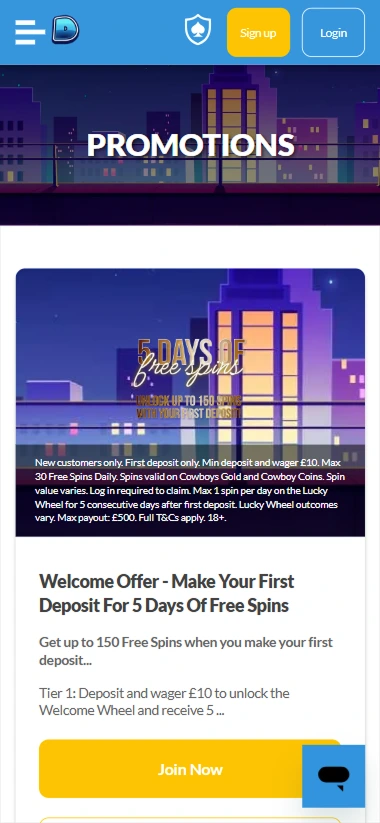 DeepSea Casino mobile – promotions section open