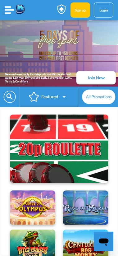 DeepSea Casino mobile – slots and roulette game tiles